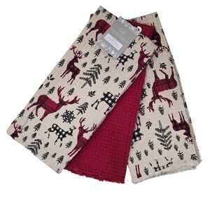 The Farmhouse Rachel Ashwell Holiday‎ Kitchen Towel Set of 3 Deer Winter Forest